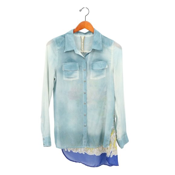 Aratta Silent Journey Sheer Ombre Long Sleeve Floral Back Blouse Shirt Top S - Picture 1 of 6